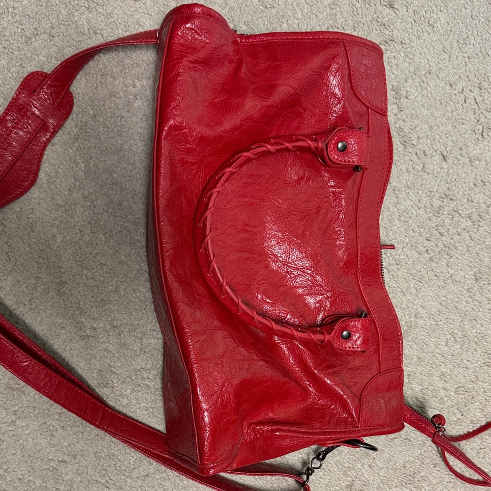 Red Leather Satchel Handbag - Women Bags - Picture 3 of 3